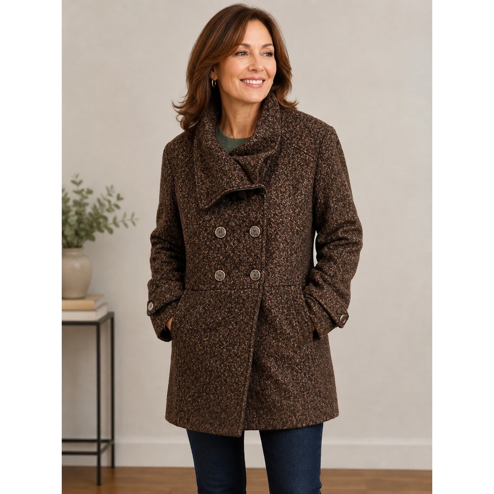 Steve Madden Wool Blend Coat size Lg Double Breasted Brown Hand Pockets